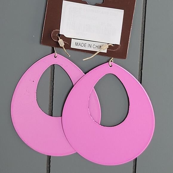 Pink Leopard Print Teardrop Earrings Lightweight Statement Y2K Retro, Gift Bag - Picture 2 of 8